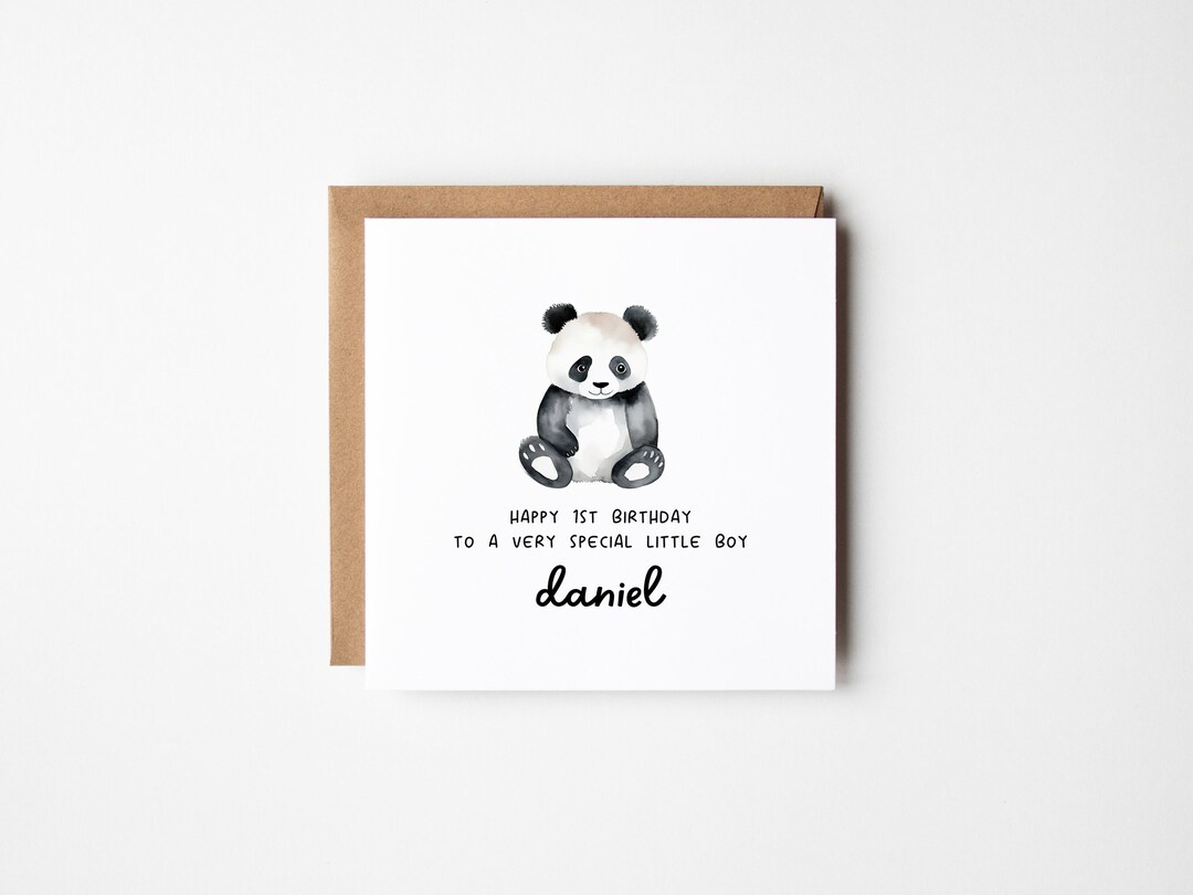 Panda Bear Birthday Card, Watercolor Little Boy's Personalised, DIY ...