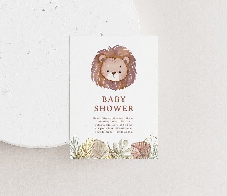 Lion Baby Shower Invitation Editable Template Printable - Etsy