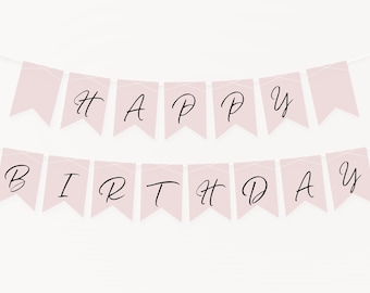 Birthday Banner Template Printable 1st Birthday Bunting Editable Printable Instant Download Pink Modern Banner Happy Birthday Banner DIY Z79