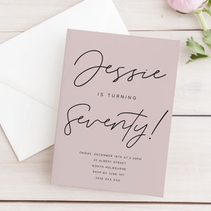 Editable Blush Pink 70th Birthday Party Invitation Download Printable Digital Template Modern Minimalist Women Seventieth Bday Invite Z184