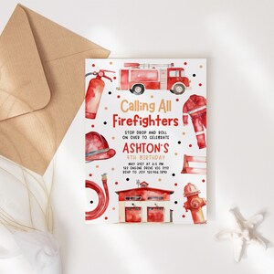 a card with a fire truck and fire hydrant on it