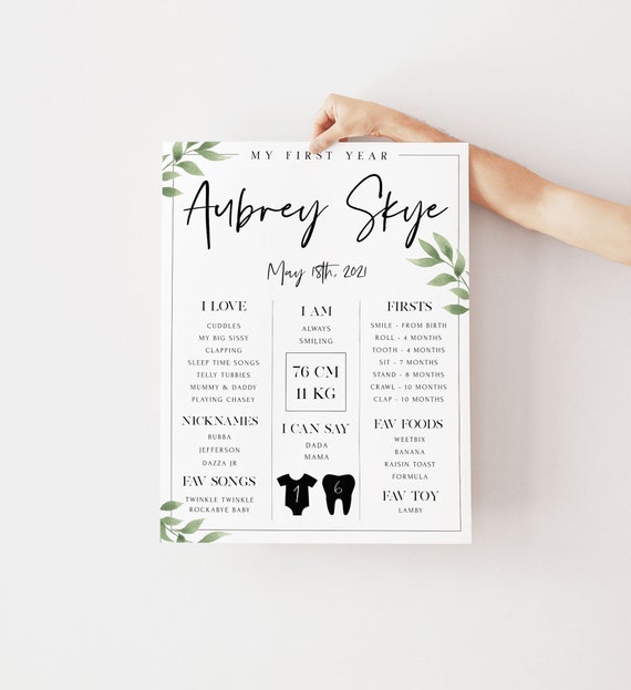 Custom Baby Girl & Baby boy Milestone board EDITABLE Templett 1st birthday sign Family celebrations Baby keepsake Milestone poster Z13