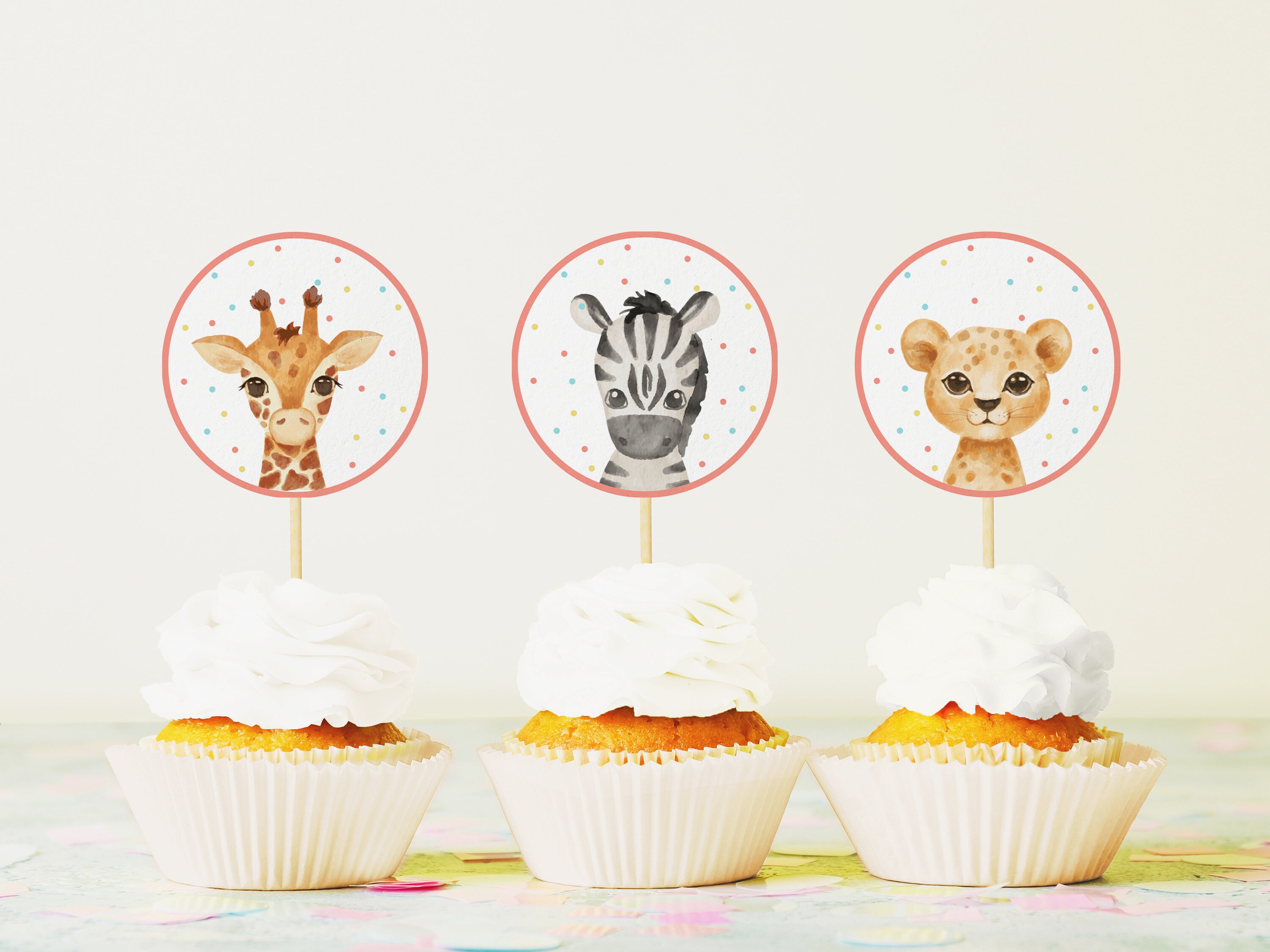 Party Animals Cupcake Toppers Editable Template Safari Jungle Etsy
