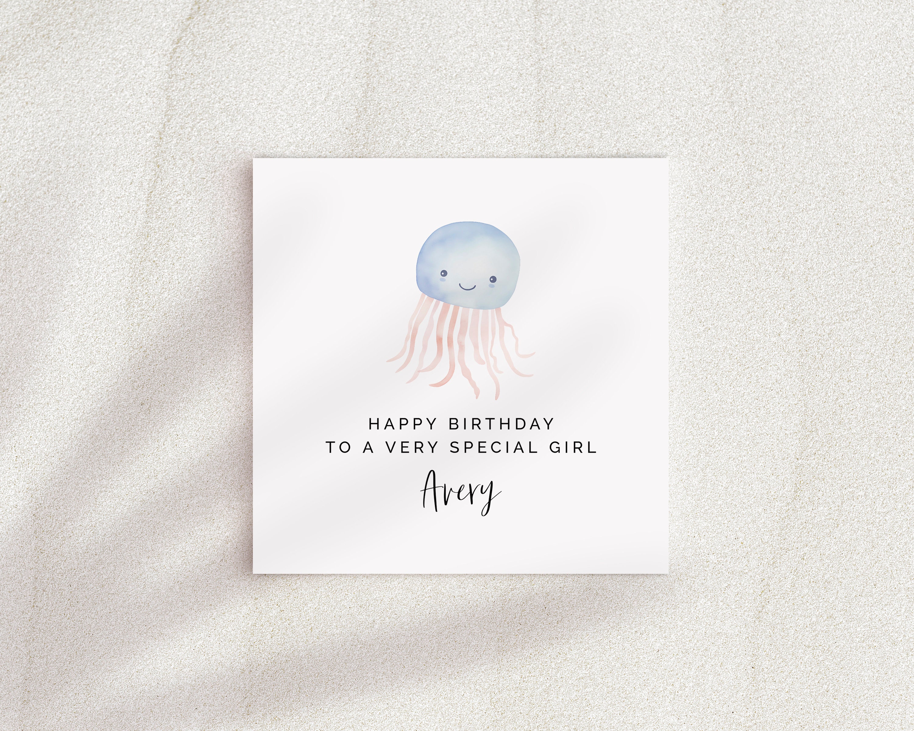 Editable Birthday Card Template, DIY Printable Cute Jellyfish Squid ...