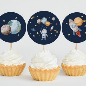 Space Party Cupcake Toppers Rocket Moon Planet Astronaut Outer Space Party Decor Space Cupcake Toppers Galaxy Party Decor Printable Z292