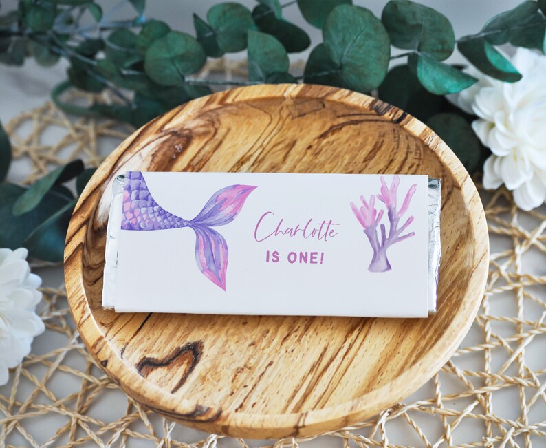 Mermaid Chocolate Bar Wrapper, Candy Bar Label Mermaid Tail, Girl Pink ...