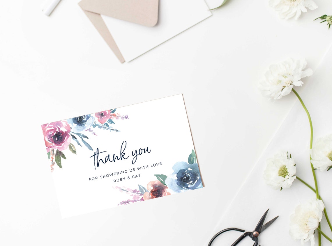Floral Thank You Card INSTANT DOWNLOAD Personalised Thank You - Etsy
