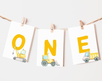Construction High Chair Banner, Construction Truck Birthday Banner, ONE Banner, Printable Template, Instant Download Birthday Banner Z289