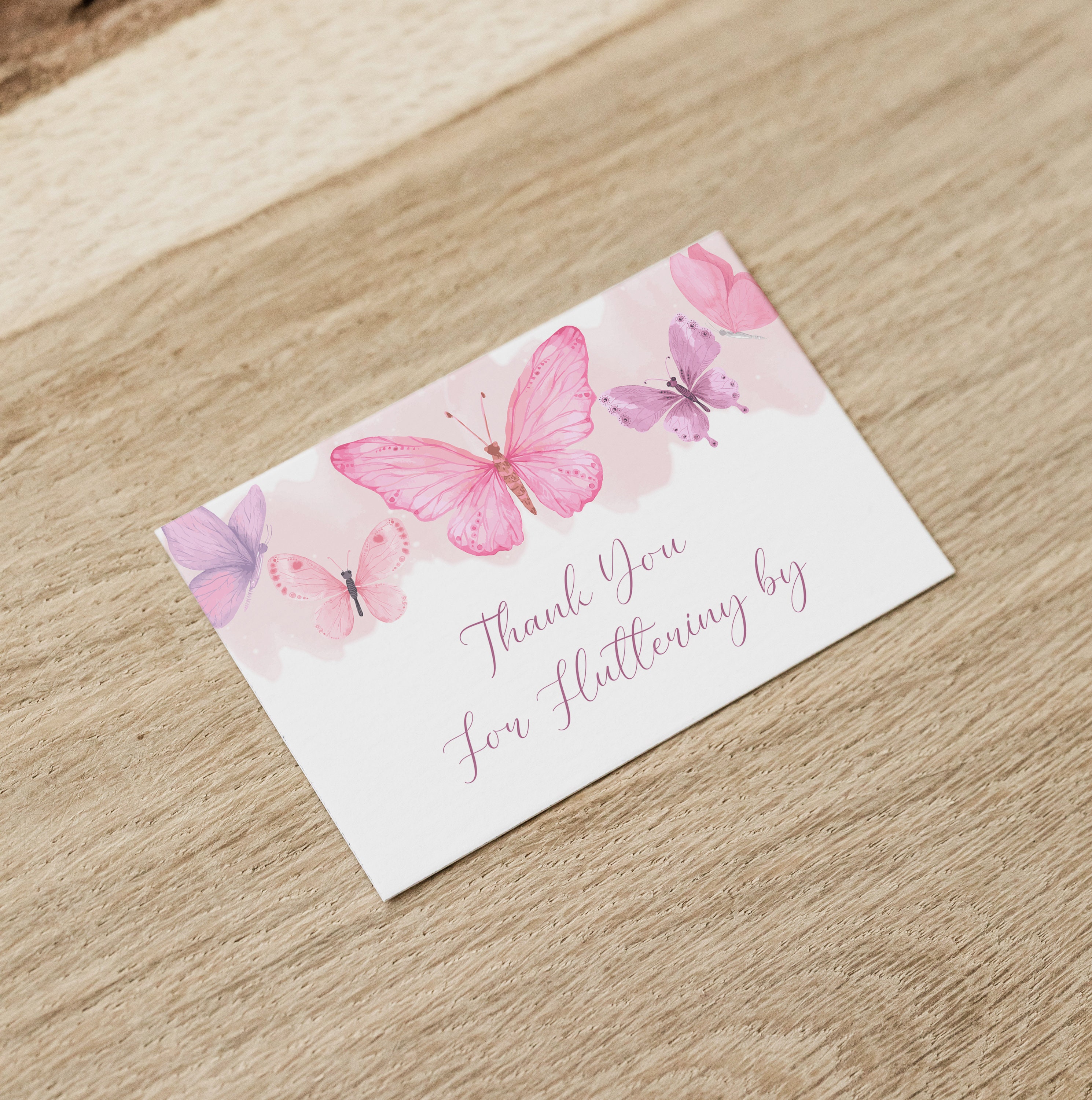 Butterfly Thank You Card 4x6, Printable Pink Watercolor Whimsical DIY ...