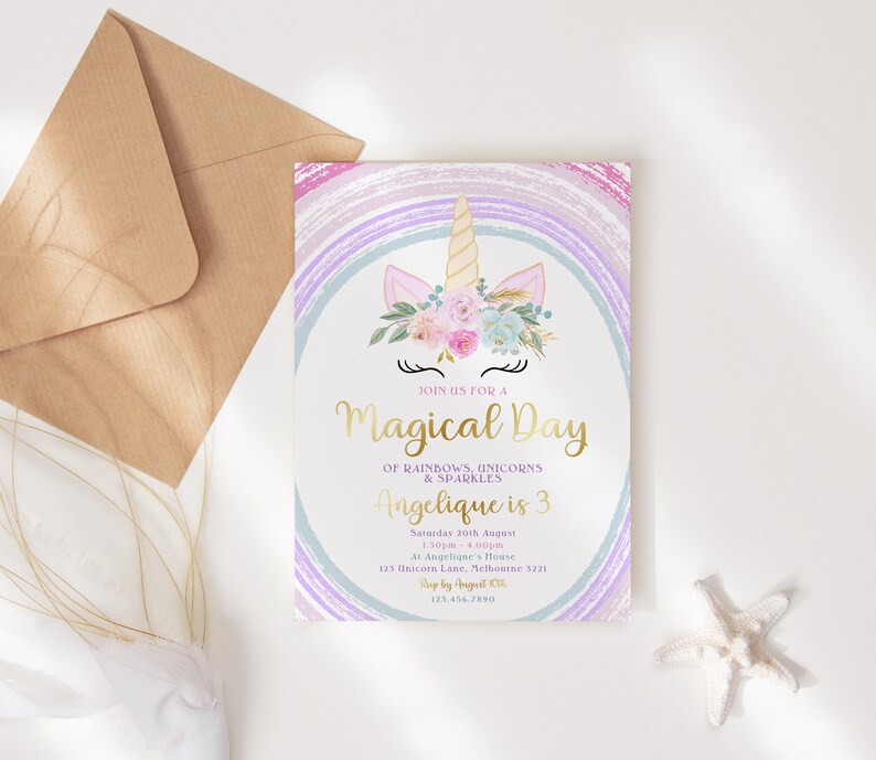 Printable Rainbow Unicorn Birthday Invitation Editable - Etsy Australia