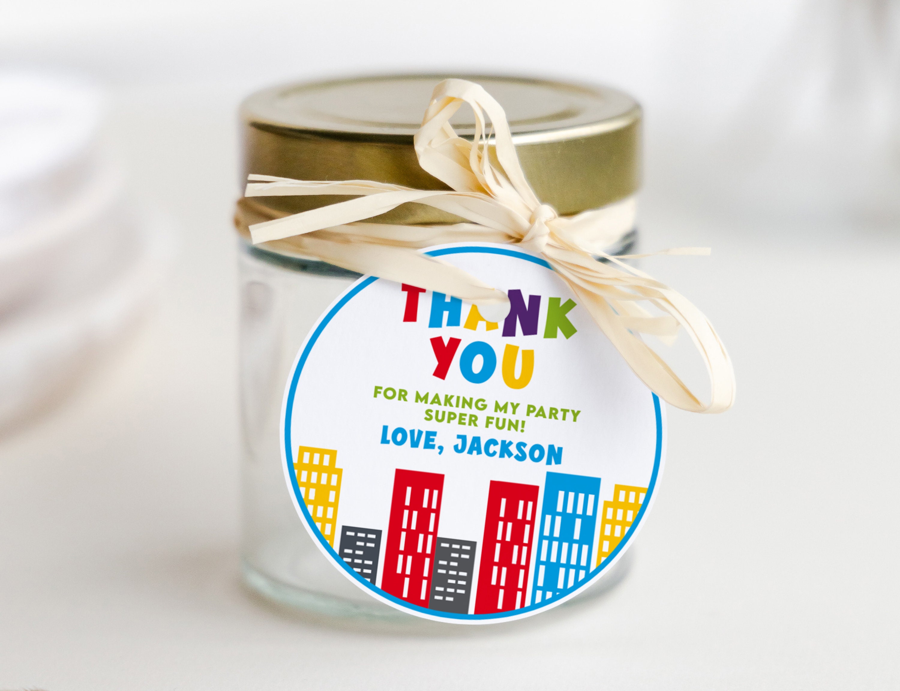 Superhero Thank You Tag Template - Editable Printable Round Circle ...