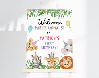 Editable Safari Welcome Sign Template, Jungle Welcome Sign, Safari Animals Wild One Birthday Party Decorations Printable Welcome Poster Z293