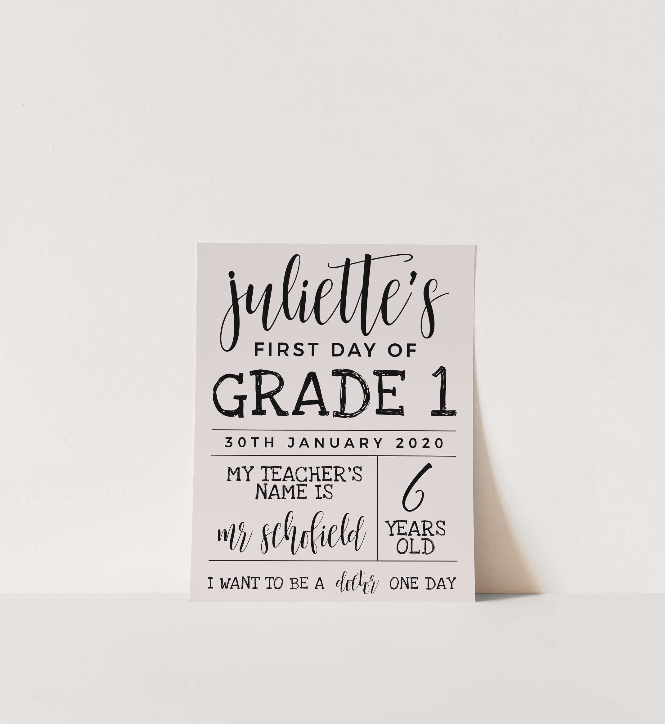 First Day Grade 1 Sign, Printable First Day Sign, Editable Back to ...