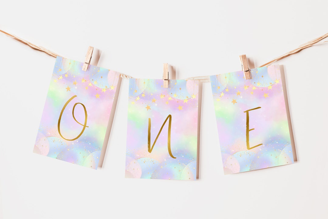 Rainbow High Chair ONE Banner 1st Birthday Gold Sparkle Decor Etsy