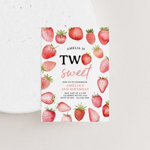 a strawberry themed sweet birthday party card