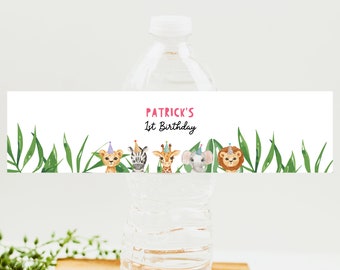 Editable Water Bottle Labels, Party Animals Birthday Decor, Wild One Safari Animals Zoo Printable Bottle Labels, Safari Jungle Decor Z293