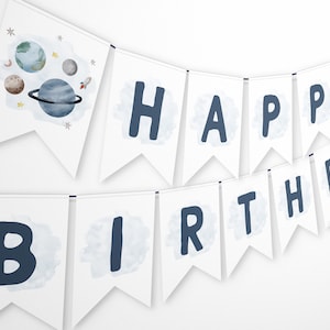 Outer Space Birthday Banner Outer Space Birthday Party Decorations Galaxy Birthday Banner Rocket Ship Banner Printable Planets Sign Z292