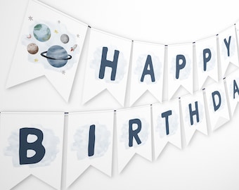Outer Space Birthday Banner Outer Space Birthday Party Decorations Galaxy Birthday Banner Rocket Ship Banner Printable Planets Sign Z292