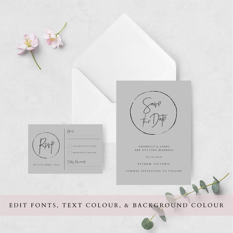 CIRCLE GREY Suite wedding invitation suite Full suite printable wedding suite DIY editable template instant download package