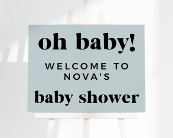 Blaues bearbeitbares Babyparty Willkommensschild Baby Shower Willkommensplakat SOFORTIGER DOWNLOAD Vorlage druckbares Babyparty Willkommensschild B83