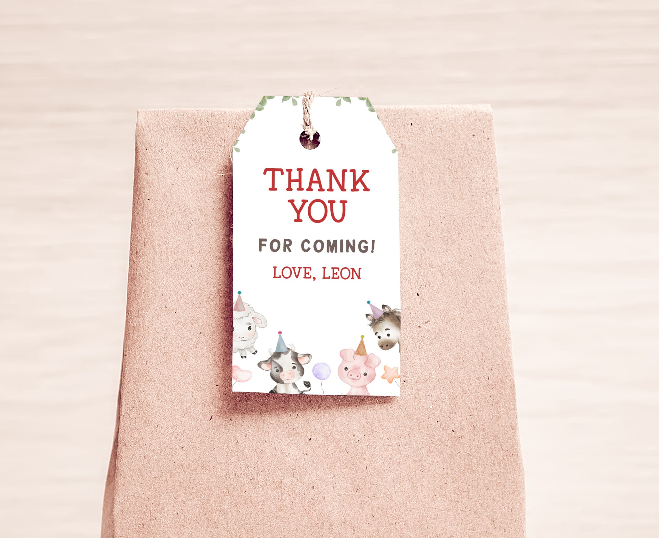 Thank You Tag Editable Template, Birthday Baby Shower Barnyard Farm ...