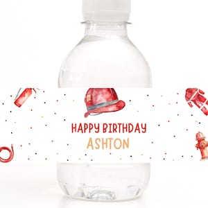 Fireman Water Bottle Label, Editable Template Printable Instant Download Birthday Party DIY Firefighter Drink Label Wrapper Favor Decor Z358