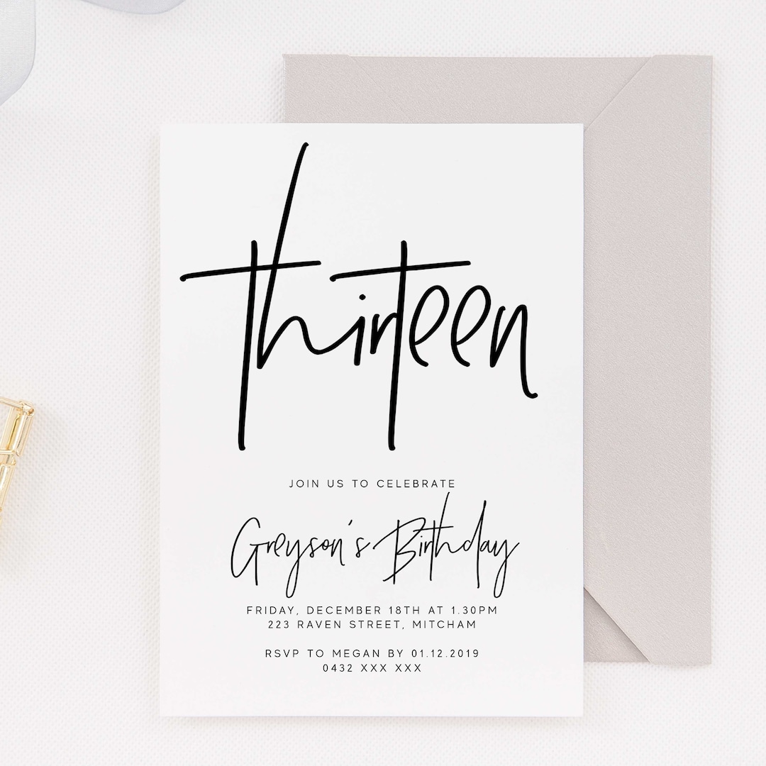 Editable Simple 13th Birthday Party Invitation Download Printable ...