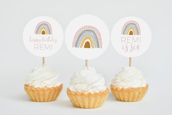 Rainbow Cupcake Toppers INSTANT DOWNLOAD Printable Template - Etsy ...