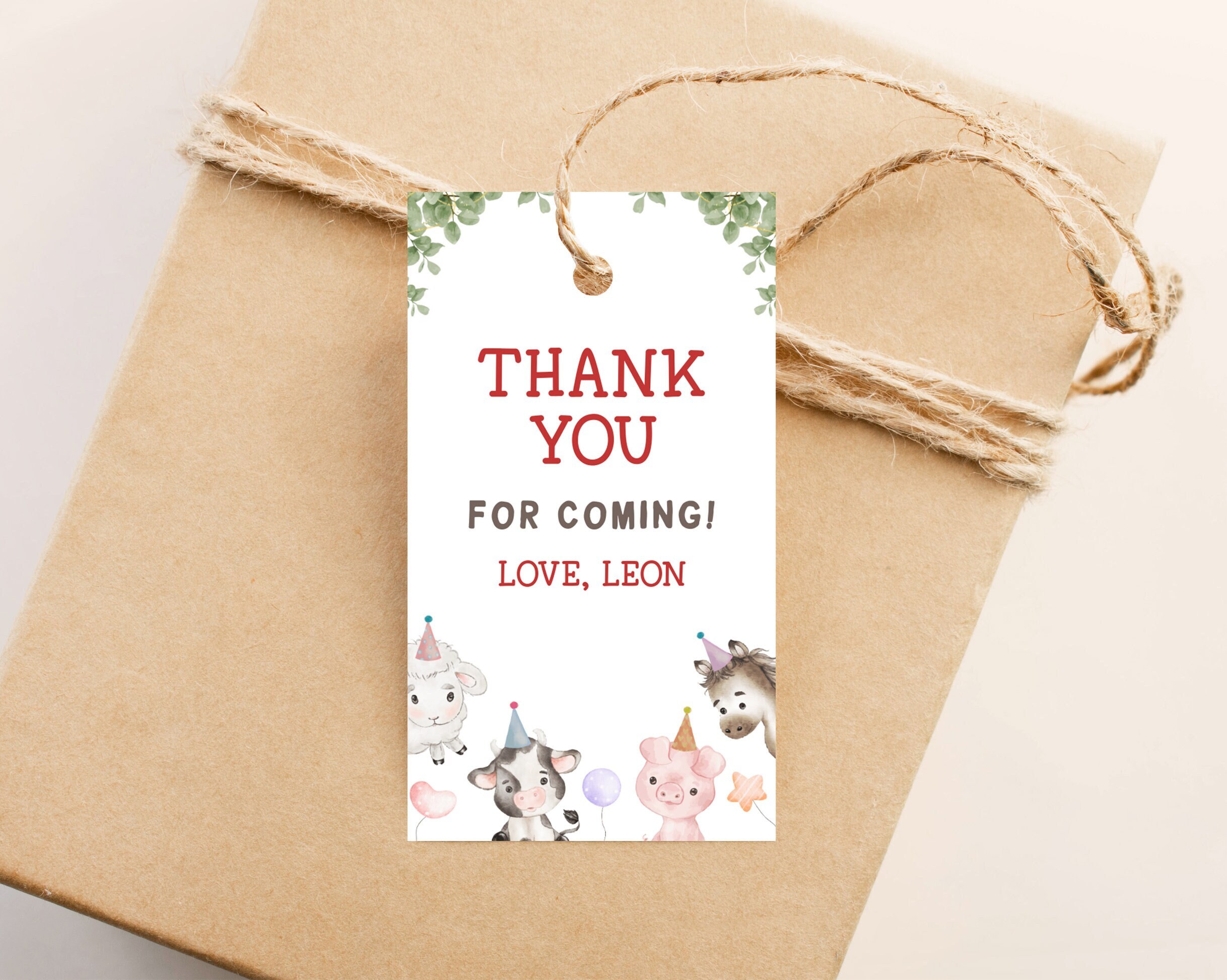 Thank You Tag Editable Template, Birthday Baby Shower Barnyard Farm ...