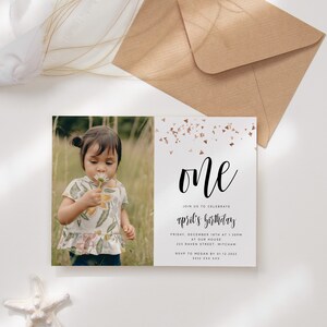 Editable Photo 1st Birthday Party Invitation Download Printable Digital Template Photo Card Party Invite Girl Boy Baby First Bday Invite Z4