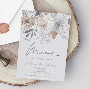 Editable Floral 60th Birthday Party Invitation Download Printable Digital Template Women Girl Flower Wildflower Modern Sixtieth Invite Z145
