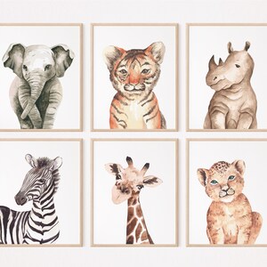 Safari Nursery Prints, Set of 6 Prints, Nursery Wall Art, Nursery Decor, Baby Animals Prints for Nursery, Safari Animal Prints