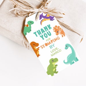 Bewerkbare Dinosaur Favor Tags Gift Tag, Bedankt voor het stampen door Boy Dino Party Template T-rex Afdrukbare Thankyou Verjaardag Tags Digitale Z306