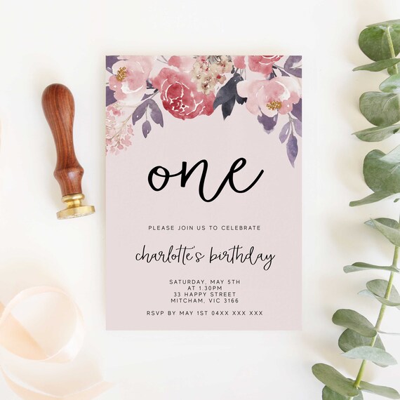 Editable 1st Birthday Invitation Template, Printable Instant.