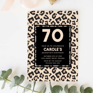 Editable Leopard Print 70th Birthday Party Invitation Download Printable Digital Template Jungle Safari Men Women Seventieth Invite Z217