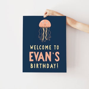 Birthday Welcome Sign - Kids Underwater Editable Jellyfish Ocean Theme, DIY Printable Instant Download, Personalized Sea Party Banner Z99
