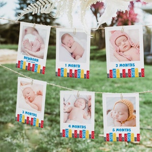 Banner de foto de super-herói, modelo editável de primeiro ano de aniversário para impressão, download instantâneo, decoração de festa DIY, cartões de lembrança de 1 a 12 meses Z318