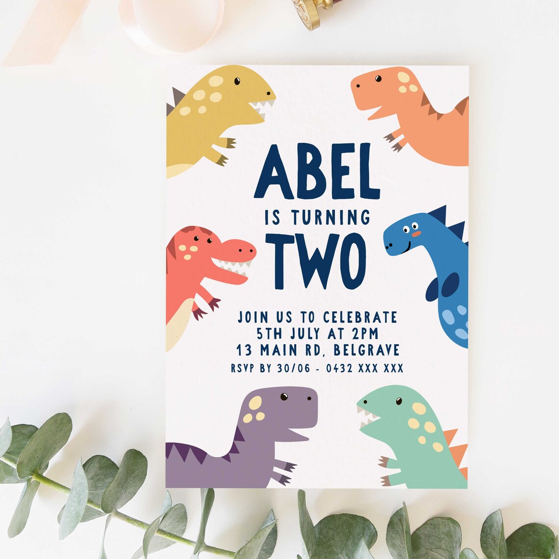 Editable Dinosaur 2nd Birthday Party Invitation Download Etsy