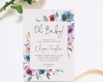Blush Floral Baby Shower Invitation INSTANT DOWNLOAD Template Its a Girl Invitation Modern Baby Sprinkle Invitation Oh Baby Invite B45