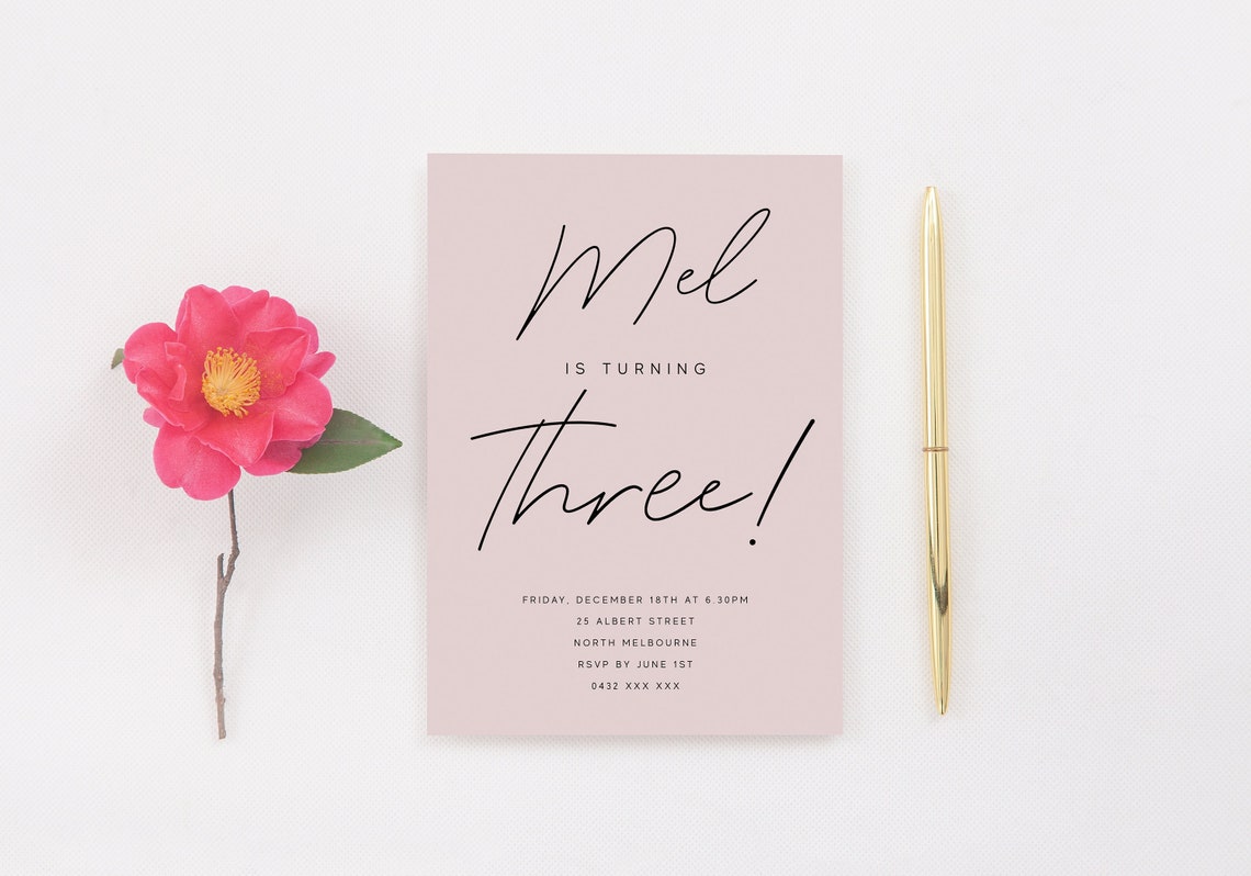 Editable Blush Pink 3rd Birthday Party Invitation Download - Etsy