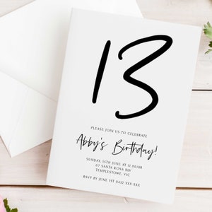 Faire-part d'anniversaire ado, modèle modifiable moderne minimaliste Script Simple fille garçon, téléchargement immédiat imprimable DIY numérique inviter Z135