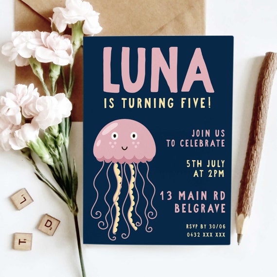 Jellyfish Birthday Invitation - Editable DIY Printable, Instant Download, Personalized Ocean Theme Invite, Underwater Party for Kids Z99