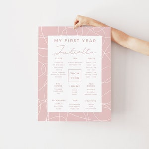 Minimal First Birthday Milestone Board Template, Minimalist Milestone Board, Baby Milestone Board, Modern Milestone Poster Instant DIY Z270