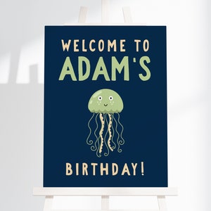 Jellyfish Welcome Sign - Editable DIY Printable, Instant Download Under the Sea Birthday Banner, Personalized Ocean Theme Party Poster Z99