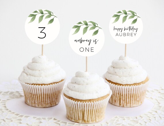 Editable Cupcake Toppers Printable Greenery Cupcake Topper - Etsy