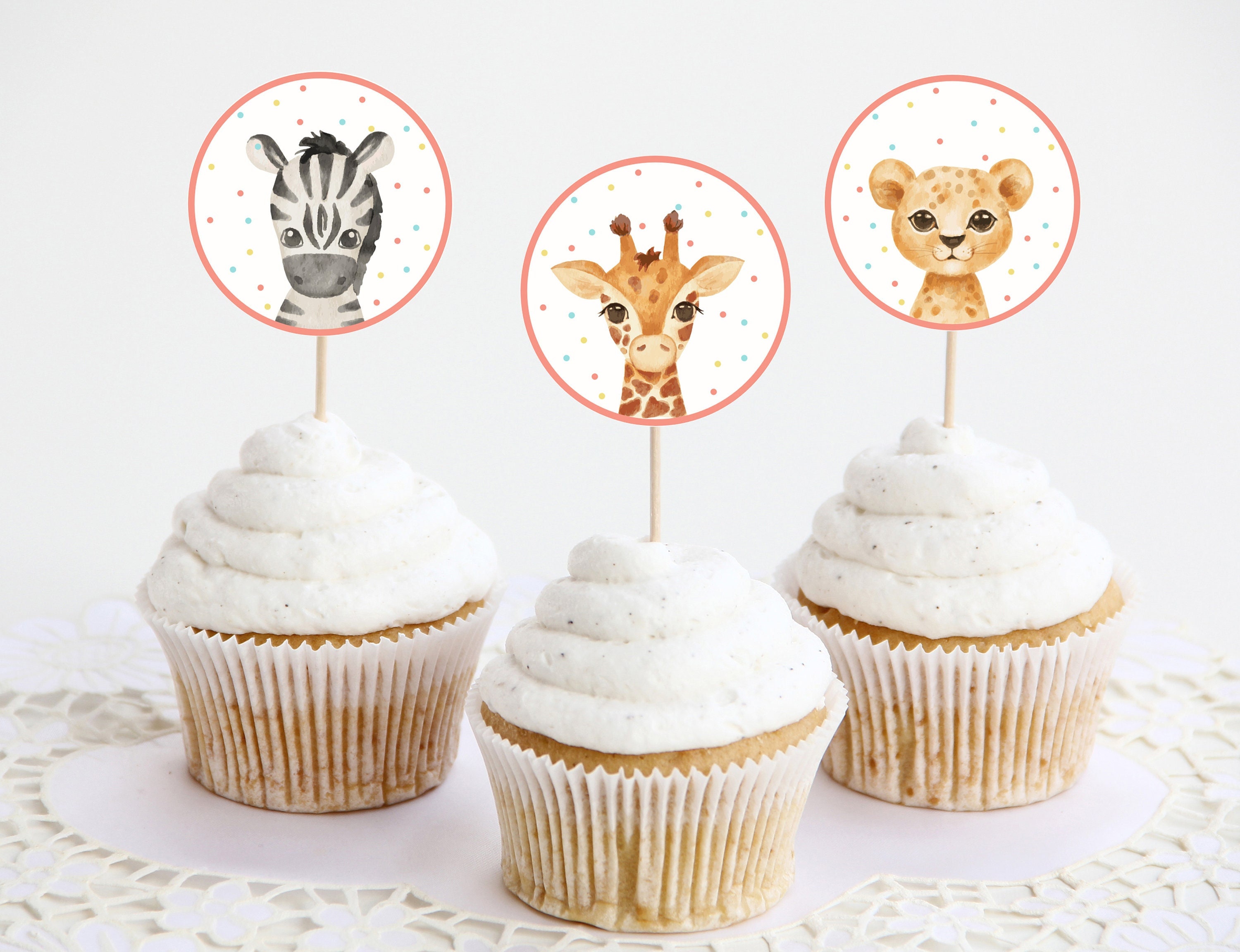 Party Animals Cupcake Toppers Editable Template Safari Jungle Etsy