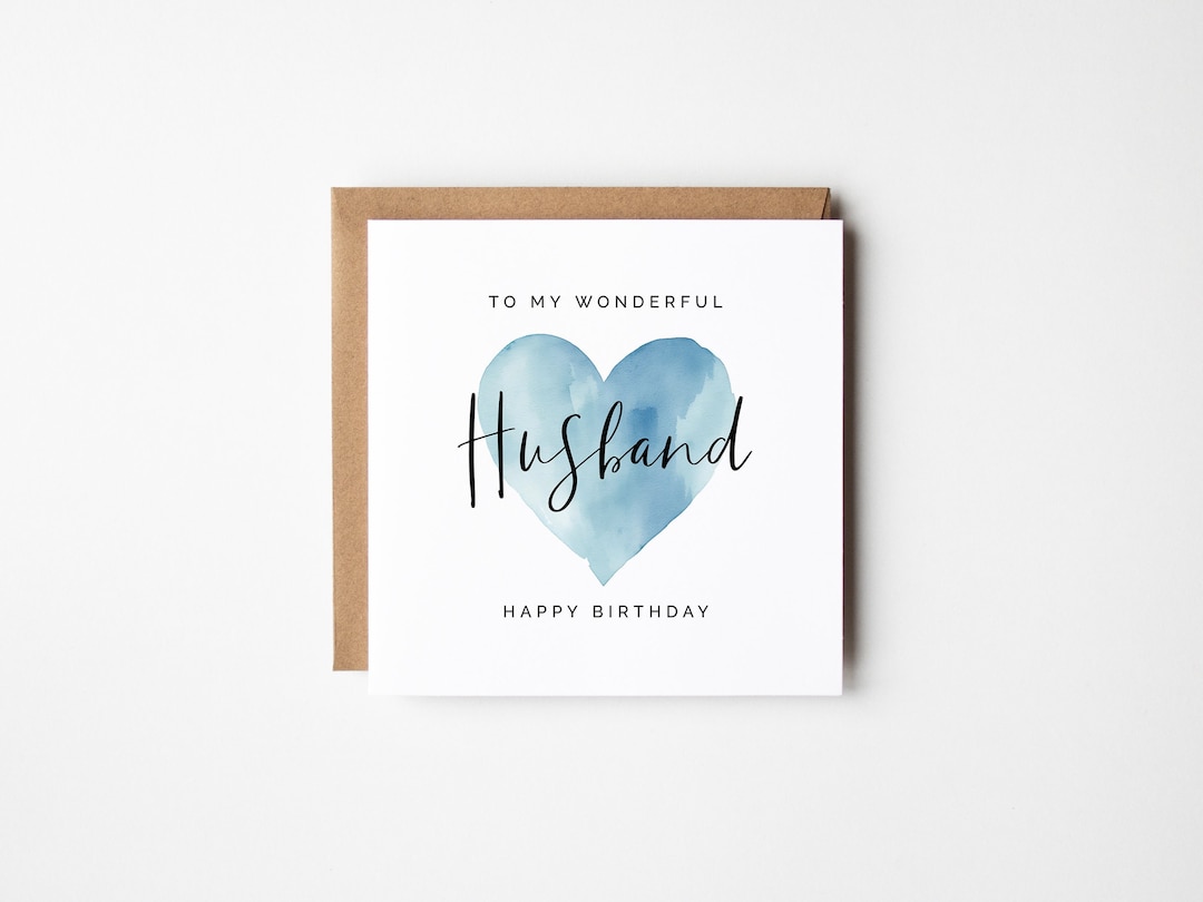 Birthday Husband Card - Blue Watercolor Heart, Editable Printable, DIY ...