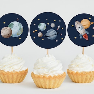Space Party Cupcake Toppers Rocket Moon Planet Astronaut Outer Space Party Decor Space Cupcake Toppers Galaxy Party Decor Printable Z292