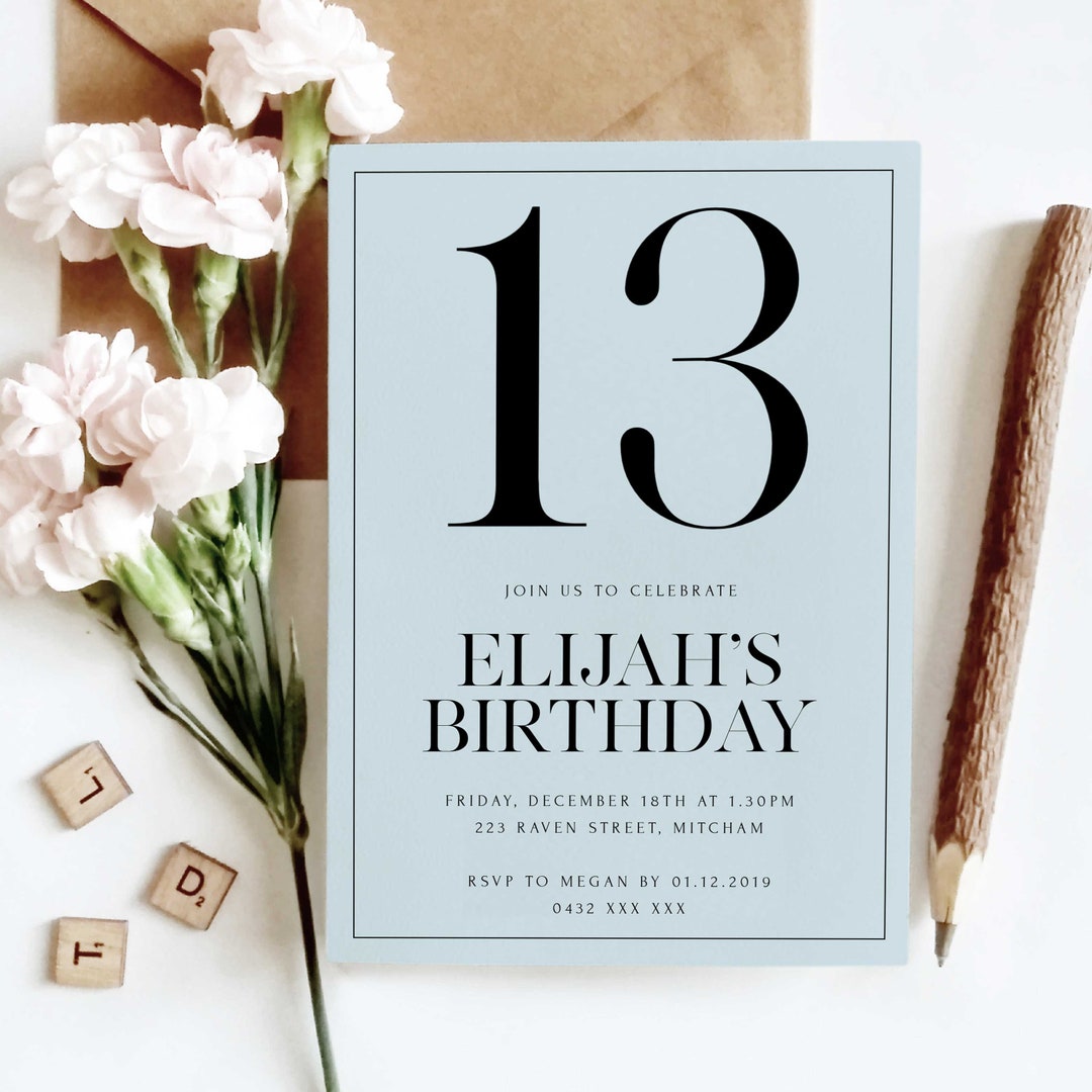 Editable Simple 13th Birthday Party Invitation Download Printable ...