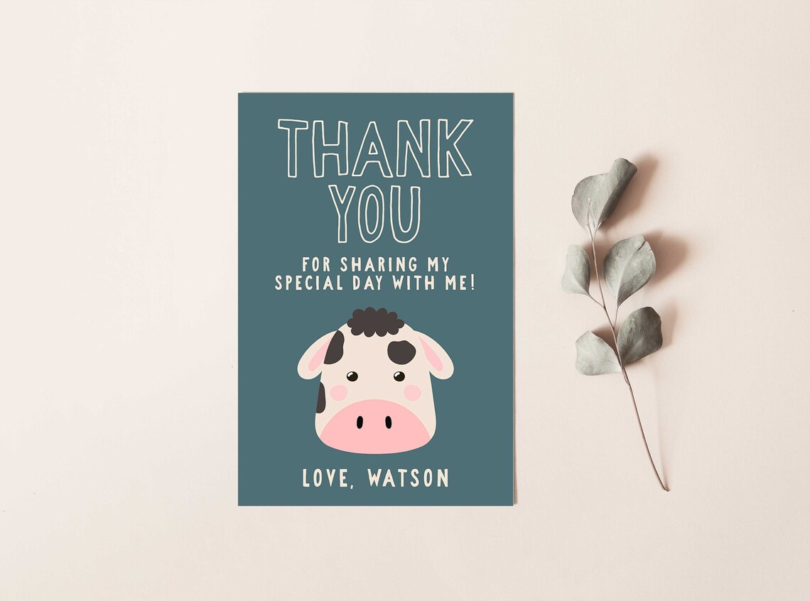 Cow Thank You Card INSTANT DOWNLOAD Personalised Thank You Etsy